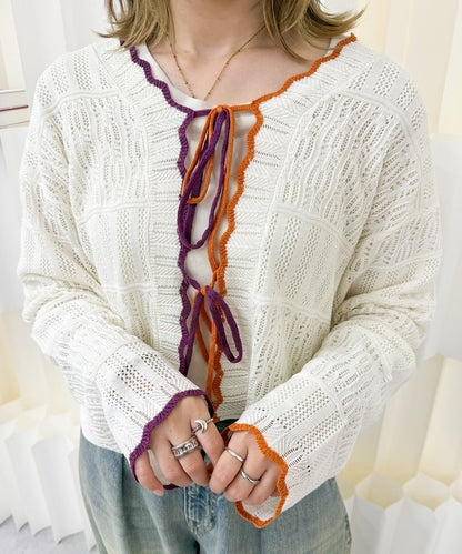 撞色 ribbon lace knit cardigan - Image 36