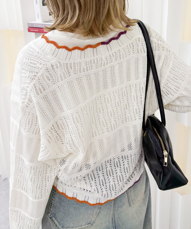 撞色 ribbon lace knit cardigan - Image 37