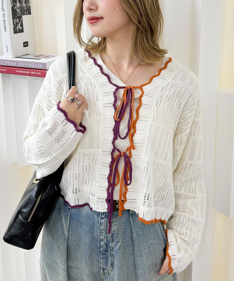 撞色 ribbon lace knit cardigan - Image 39