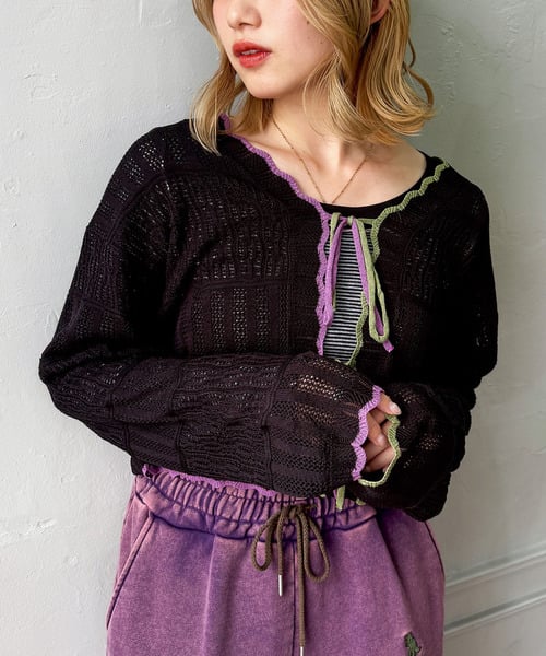 撞色 ribbon lace knit cardigan - Image 5