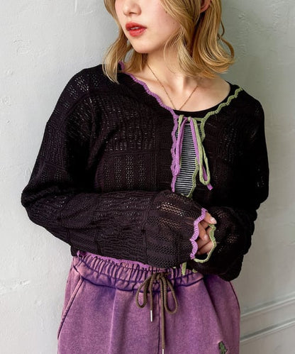 撞色 ribbon lace knit cardigan - Image 5