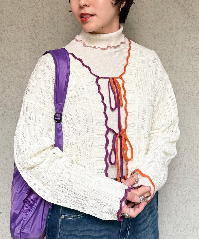 撞色 ribbon lace knit cardigan - Image 43