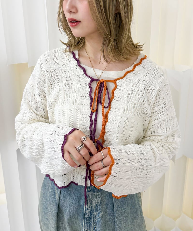 撞色 ribbon lace knit cardigan - Image 44