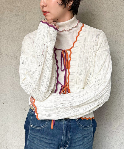 撞色 ribbon lace knit cardigan - Image 47
