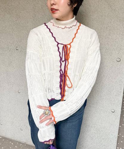 撞色 ribbon lace knit cardigan - Image 50