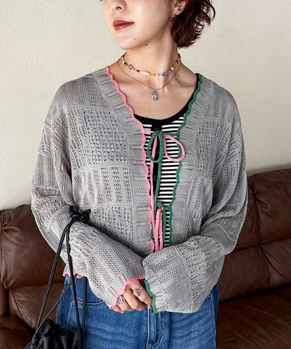 撞色 ribbon lace knit cardigan - Image 6