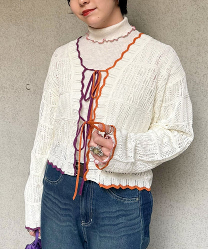 撞色 ribbon lace knit cardigan - Image 51