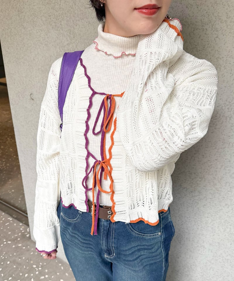 撞色 ribbon lace knit cardigan - Image 52