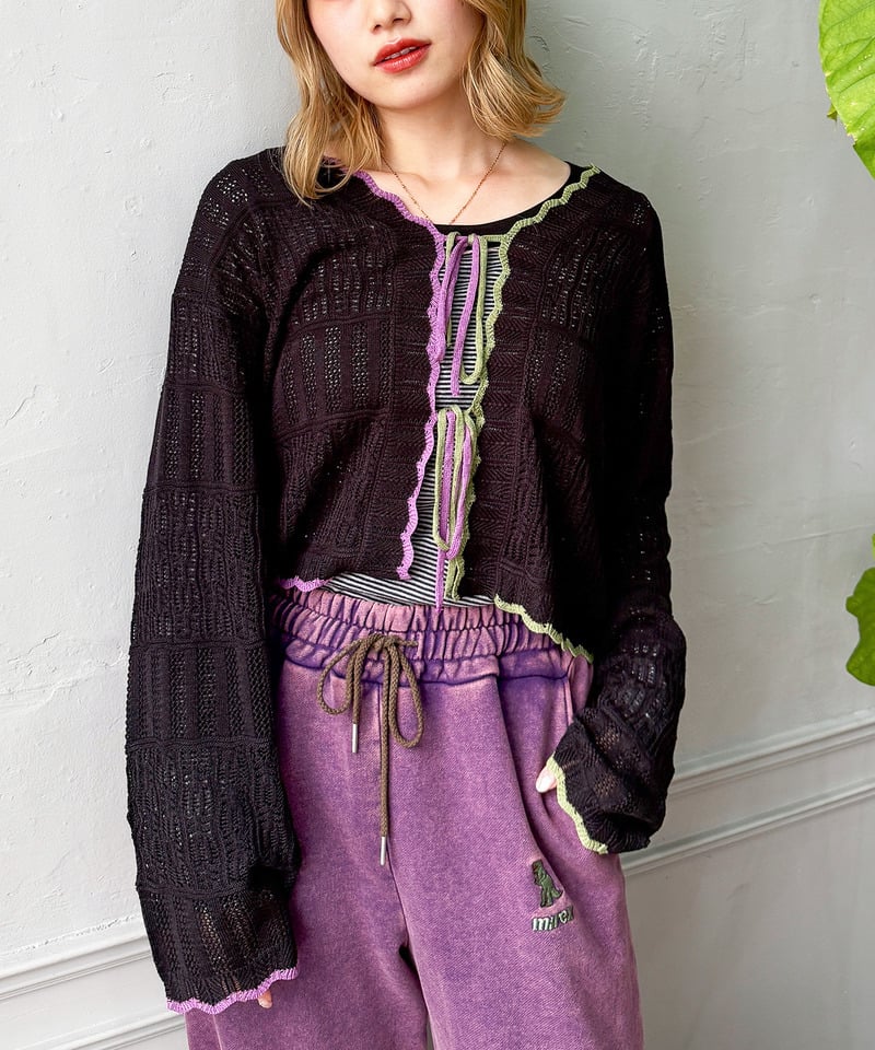 撞色 ribbon lace knit cardigan - Image 54