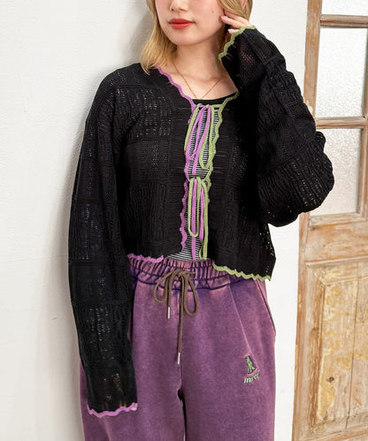 撞色 ribbon lace knit cardigan - Image 55