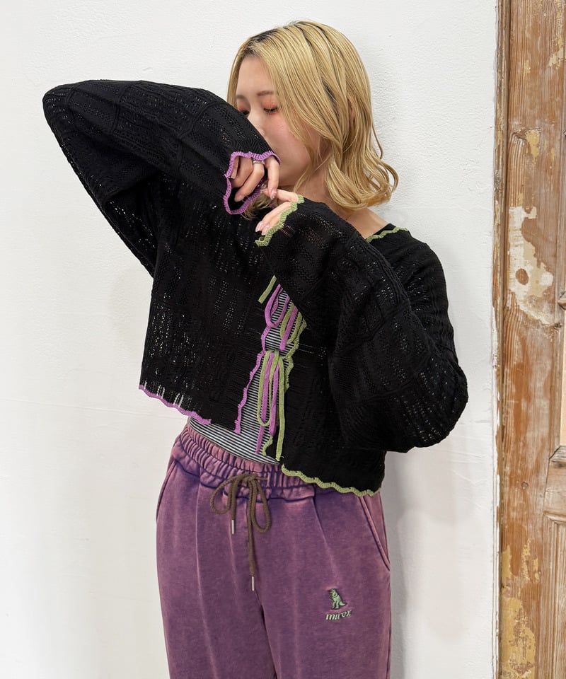撞色 ribbon lace knit cardigan - Image 57