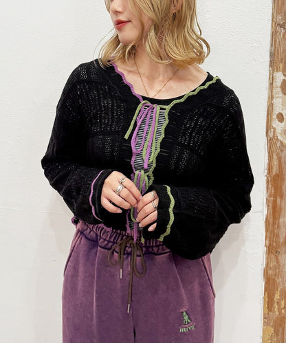撞色 ribbon lace knit cardigan - Image 58