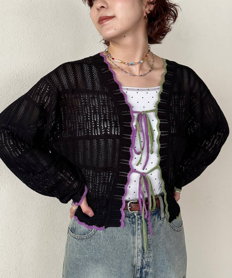 撞色 ribbon lace knit cardigan - Image 60