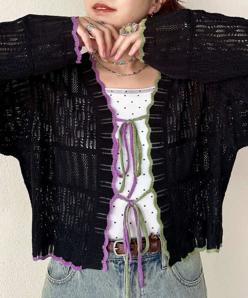 撞色 ribbon lace knit cardigan - Image 61