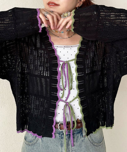 撞色 ribbon lace knit cardigan - Image 61