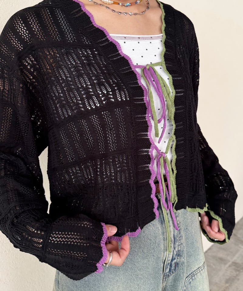 撞色 ribbon lace knit cardigan - Image 63