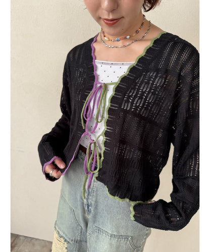 撞色 ribbon lace knit cardigan - Image 64