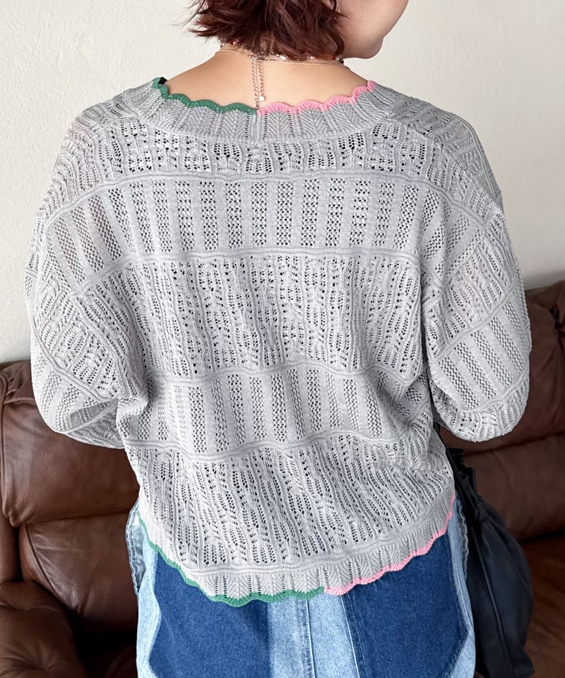 撞色 ribbon lace knit cardigan - Image 67