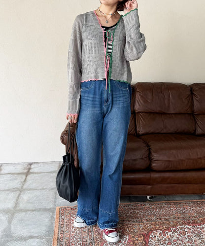 撞色 ribbon lace knit cardigan - Image 68