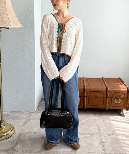 撞色 ribbon lace knit cardigan - Image 71