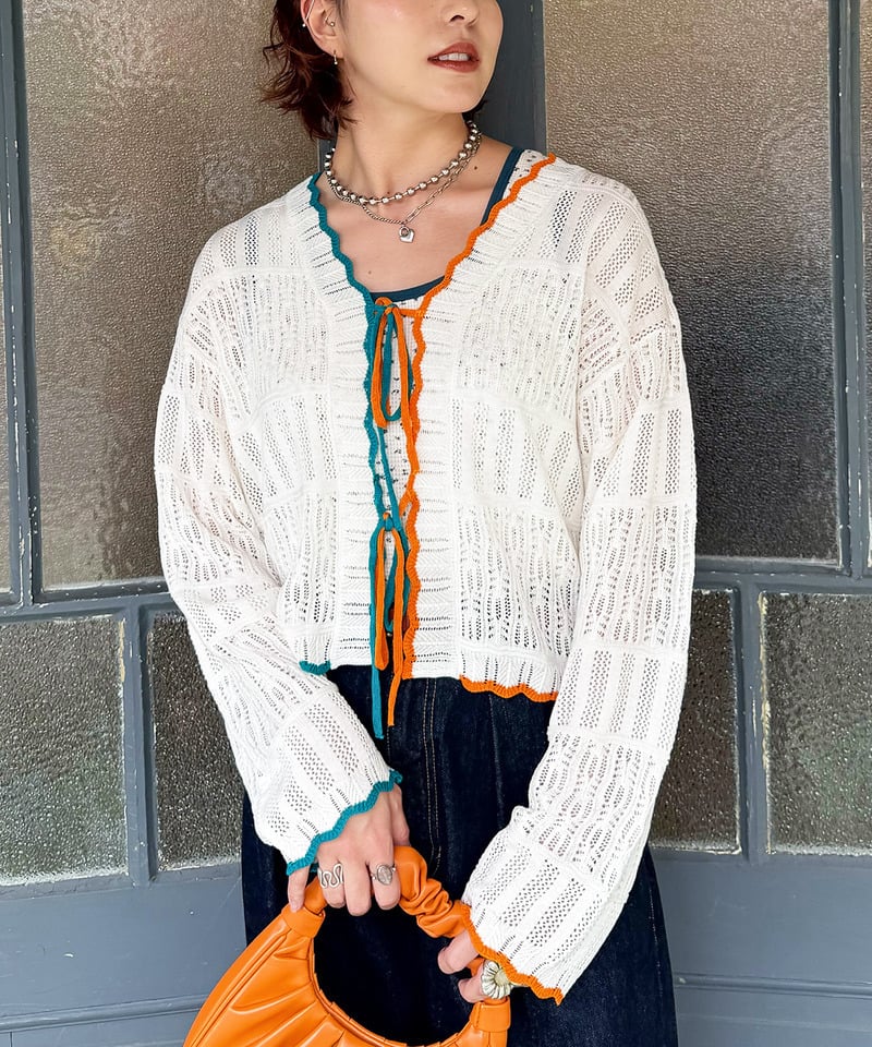撞色 ribbon lace knit cardigan - Image 74