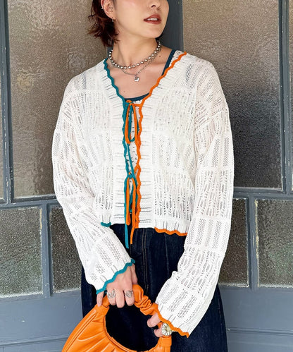 撞色 ribbon lace knit cardigan - Image 74