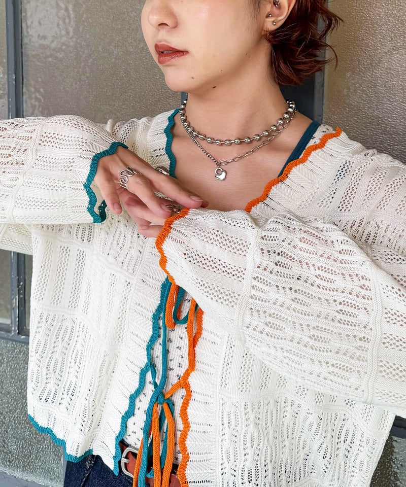 撞色 ribbon lace knit cardigan - Image 75