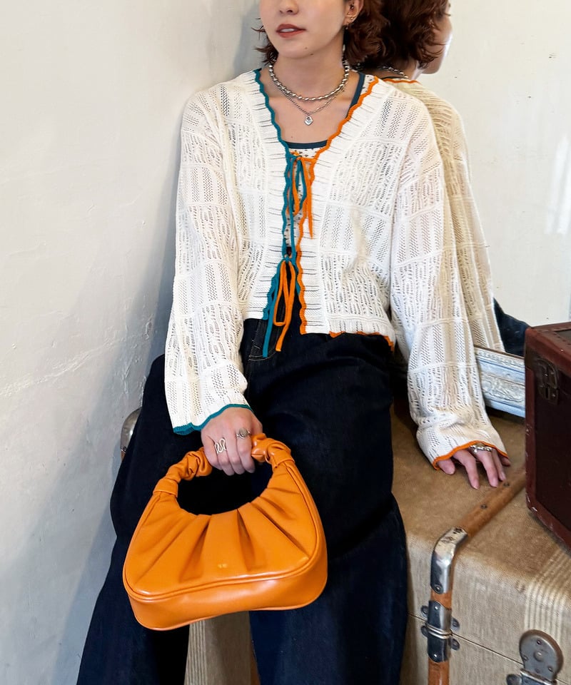 撞色 ribbon lace knit cardigan - Image 76