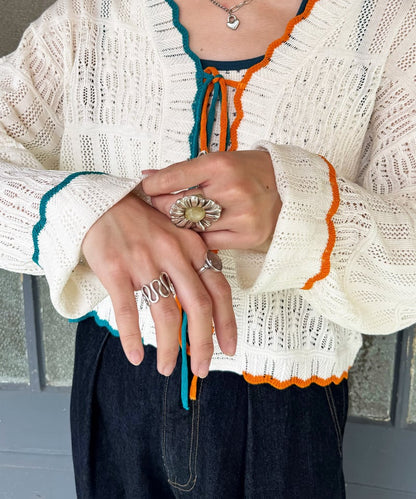 撞色 ribbon lace knit cardigan - Image 78