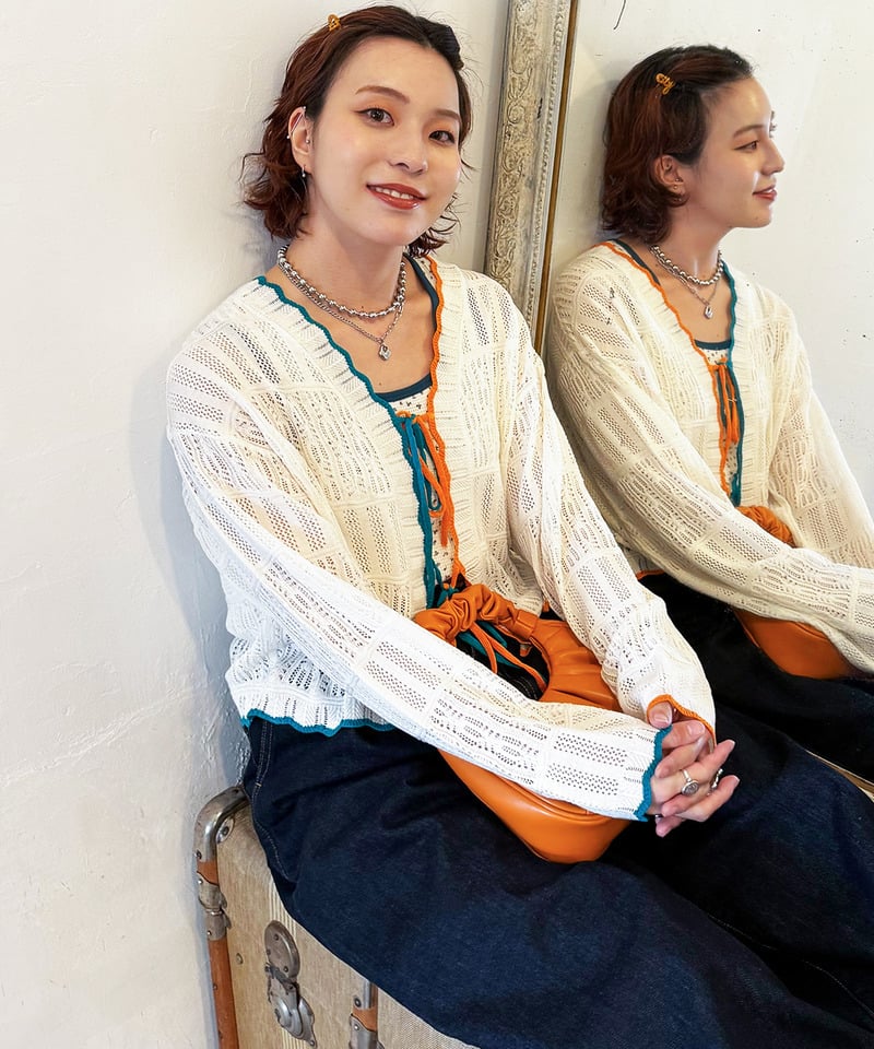 撞色 ribbon lace knit cardigan - Image 79