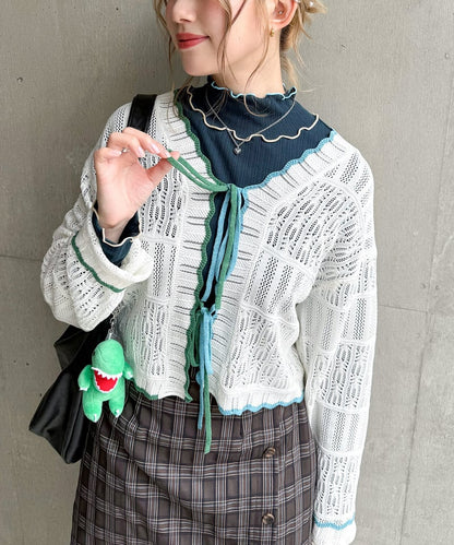 撞色 ribbon lace knit cardigan - Image 10