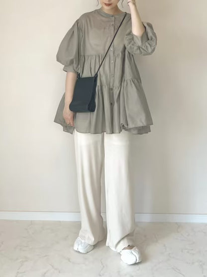 必入手‼️3 way balloon sleeve sheer shirt