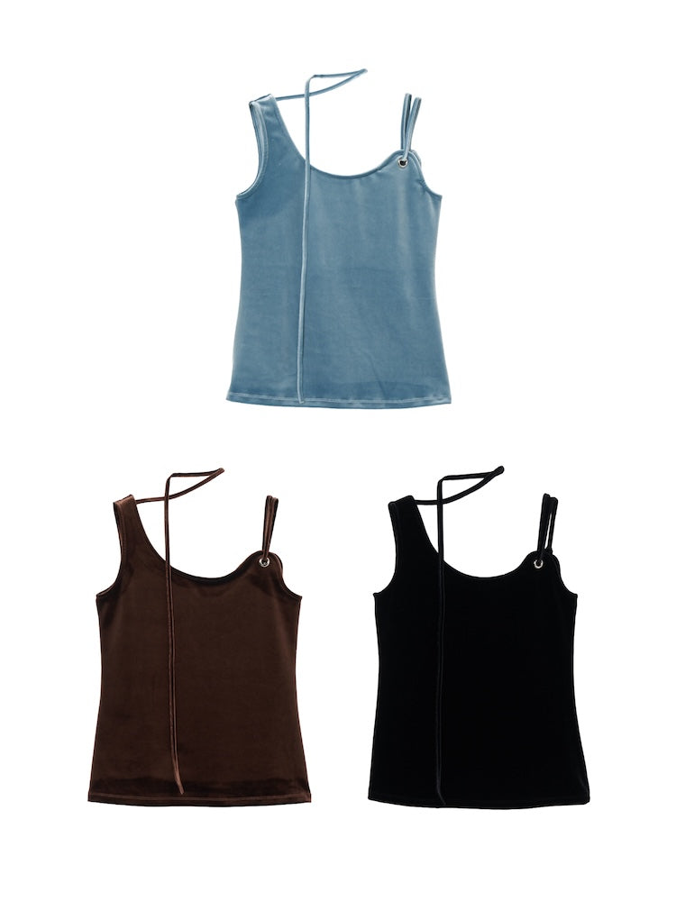 MARTE Strap Design Velour Tank Top