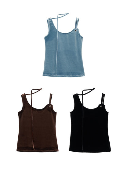 MARTE Strap Design Velour Tank Top
