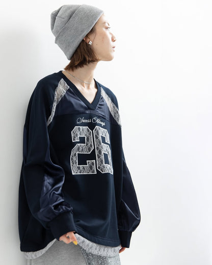 緞面Lace刺繡logo長袖球衣