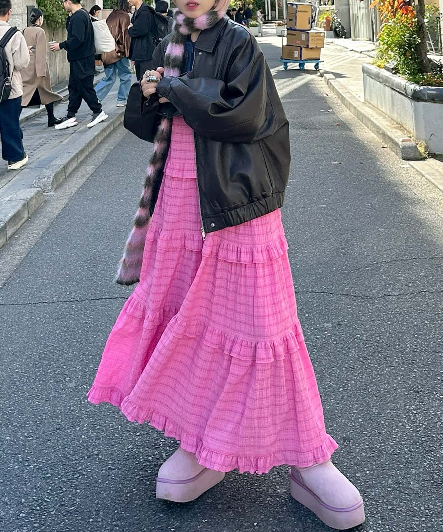 フリルティアードキャミワンピ