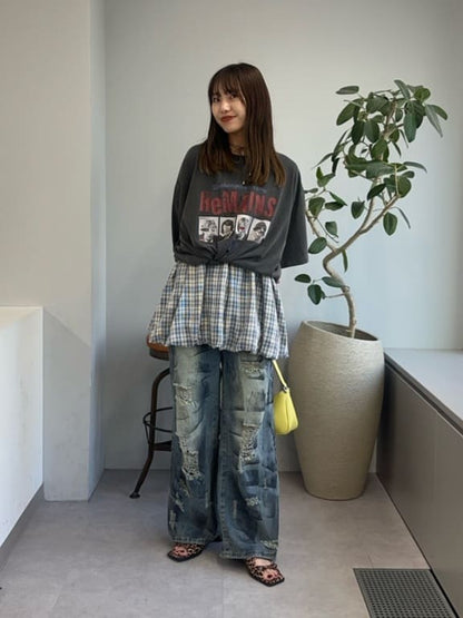 CIAOPANIC 荷葉邊格紋氣球ops