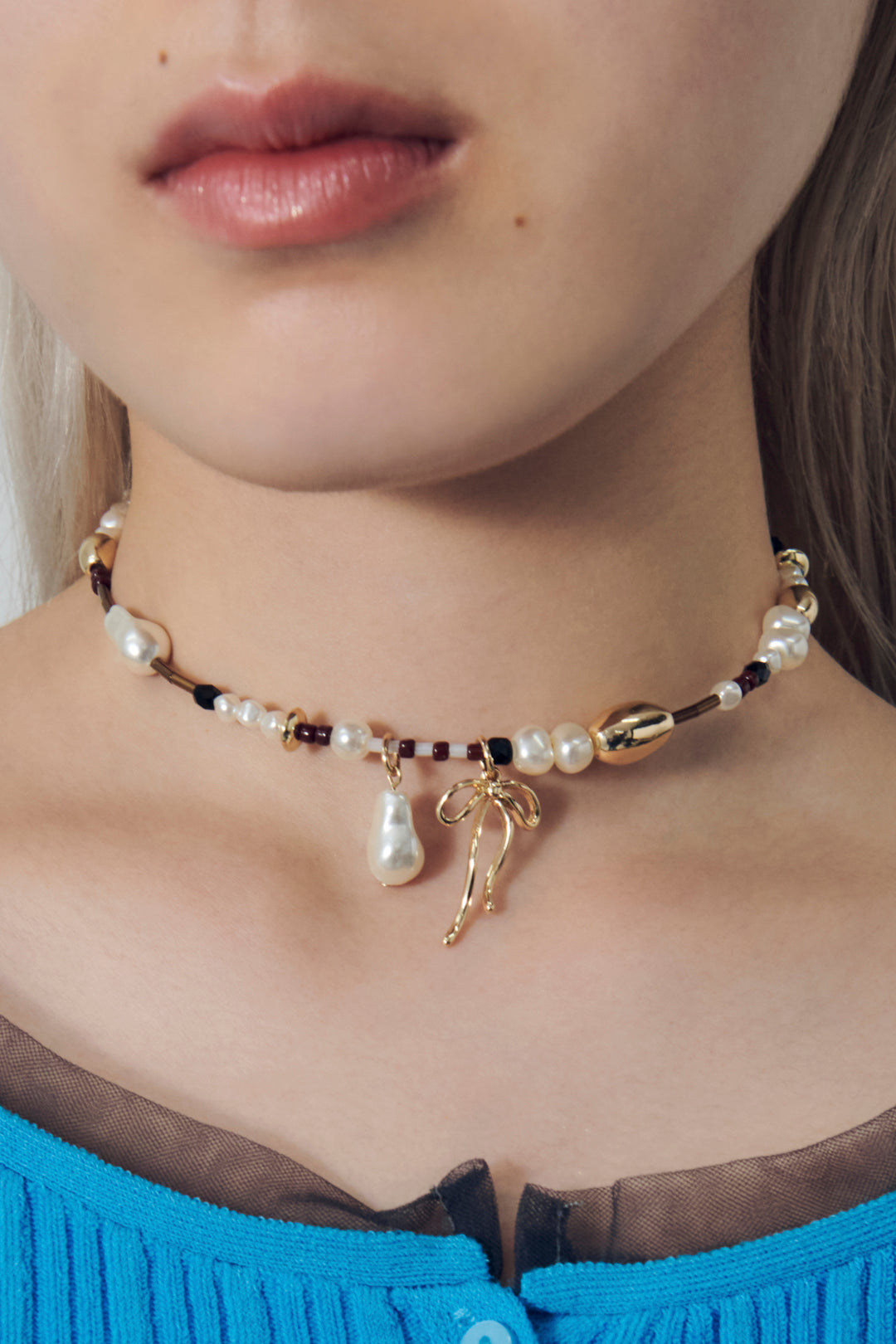 GOLDY multi bead neckcuff [BLACK/BROWN]