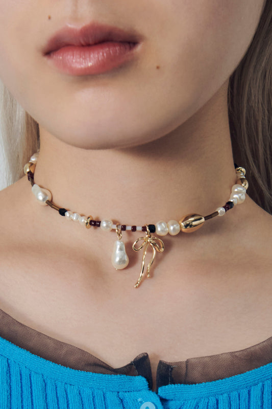 GOLDY multi bead neckcuff [BLACK/BROWN]