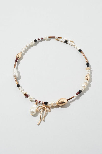 GOLDY multi bead neckcuff [BLACK/BROWN]