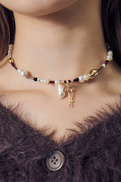 GOLDY multi bead neckcuff [BLACK/BROWN]