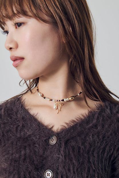 GOLDY multi bead neckcuff [BLACK/BROWN]