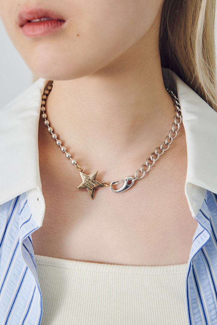 GOLDY Sophia Star ID Plate Necklace - Silver x gold_2