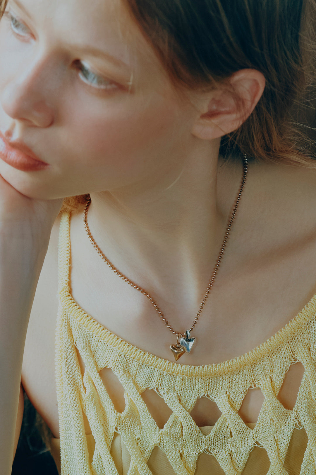 GOLDY metal twins heart necklace