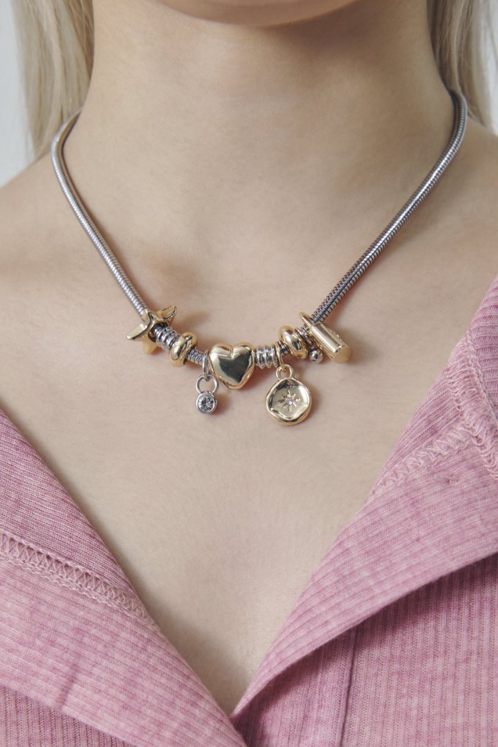 GOLDY mixed motif snake chain necklace