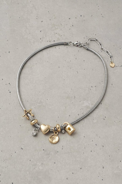 GOLDY mixed motif snake chain necklace