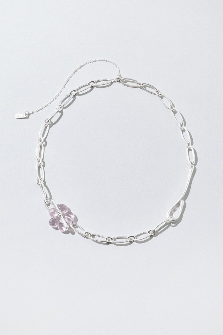 GOLDY glass flower chain necklace - pink