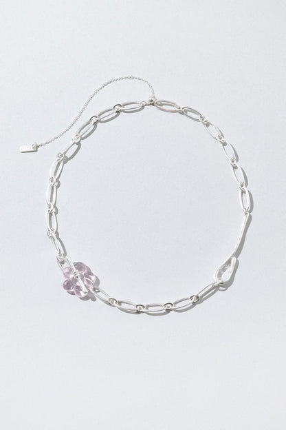 GOLDY glass flower chain necklace - pink