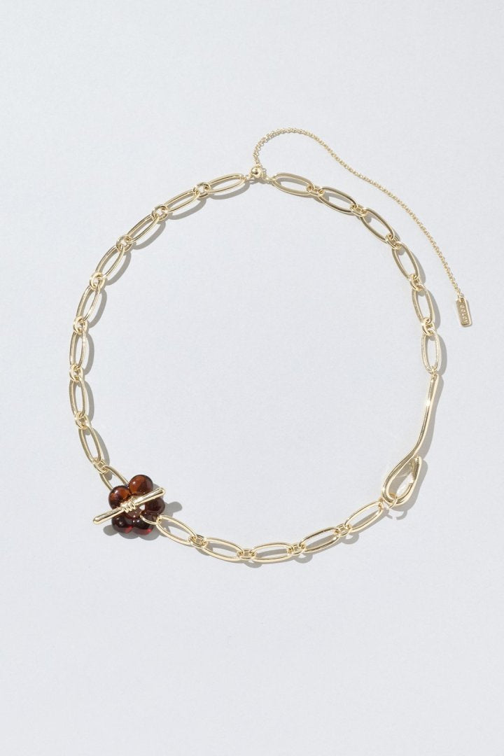 GOLDY glass flower chain necklace - brown