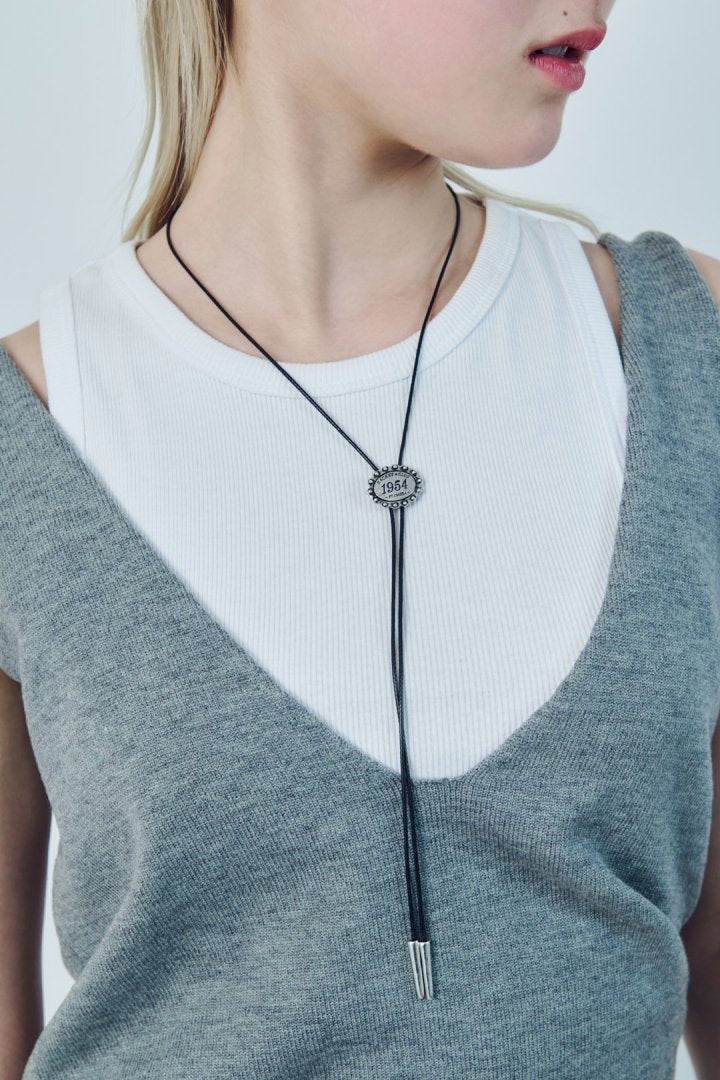 GOLDY Antique Number Motif Loop Tying Necklace - silver